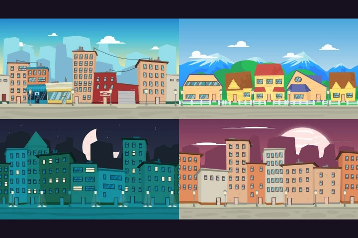 Cartoon City 2D Backgrounds