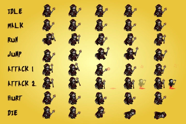 2D Fantasy Necromancer Character Sprite