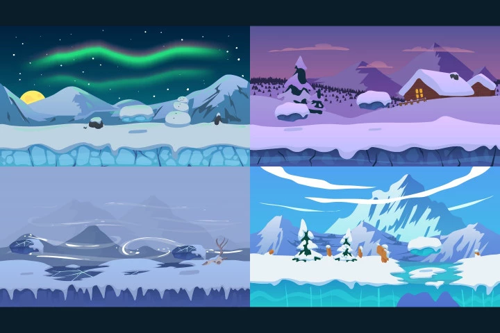 Snowy 2D Game Backgrounds