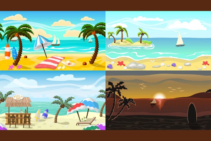 Free Beach 2D Game Backgrounds