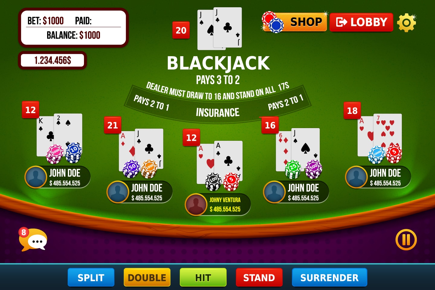 free custom black jack game