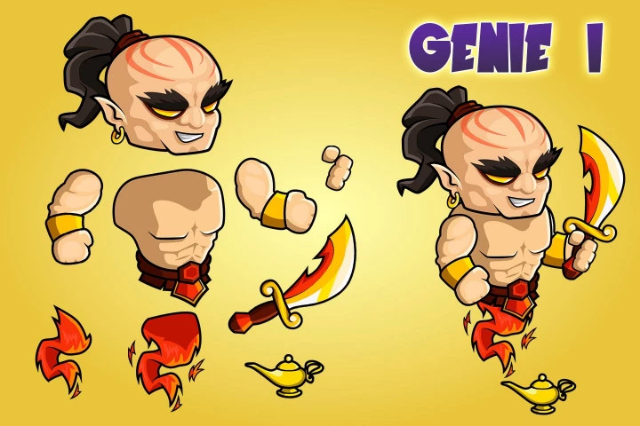 2D Fantasy Genie Character Sprites