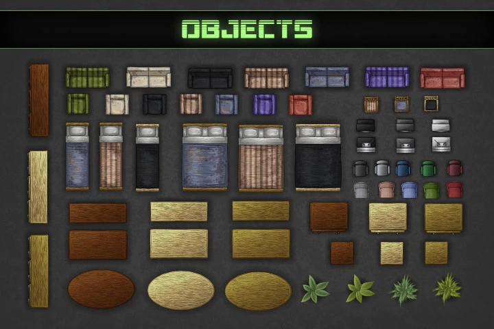 Free Zombie TDS Tilesets: buildings and furniture