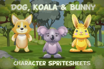 Dog, Koala and Bunny 2D Game Sprites