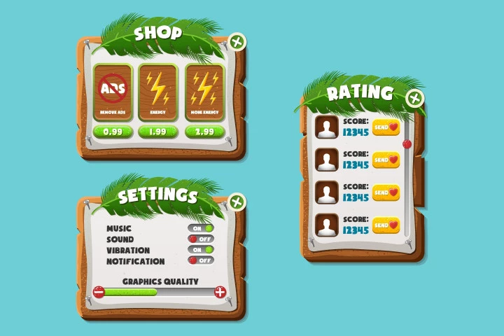 Free Jungle Cartoon 2D Game UI