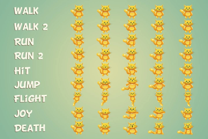 Raccoon, Sheep and Cat 2D Game Sprites