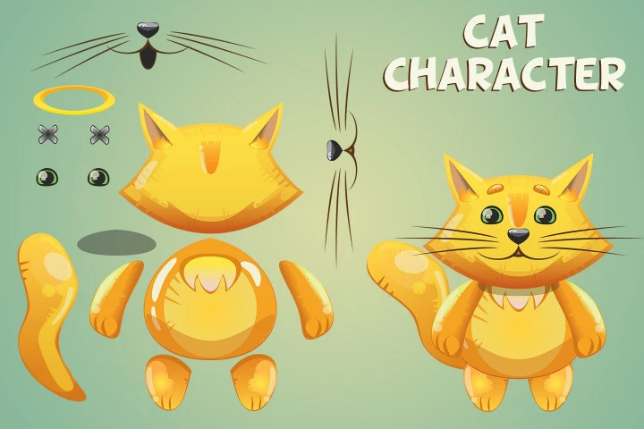 Raccoon, Sheep and Cat 2D Game Sprites
