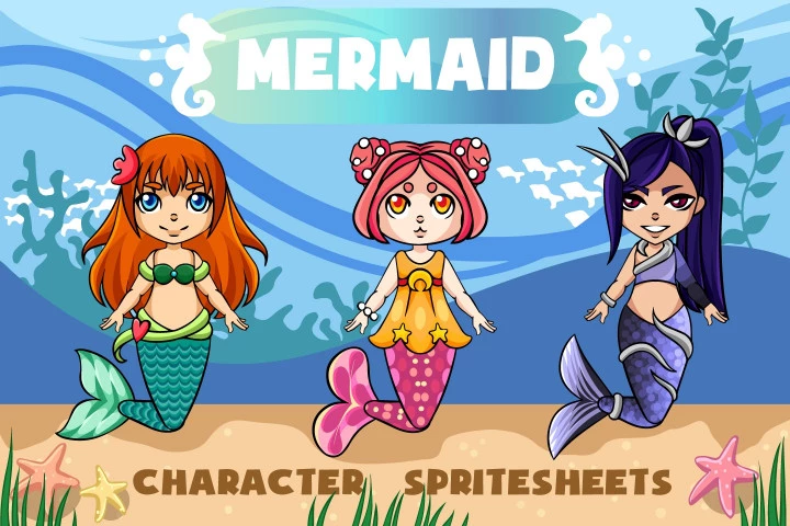 2D-Mermaid-Character-Sprites