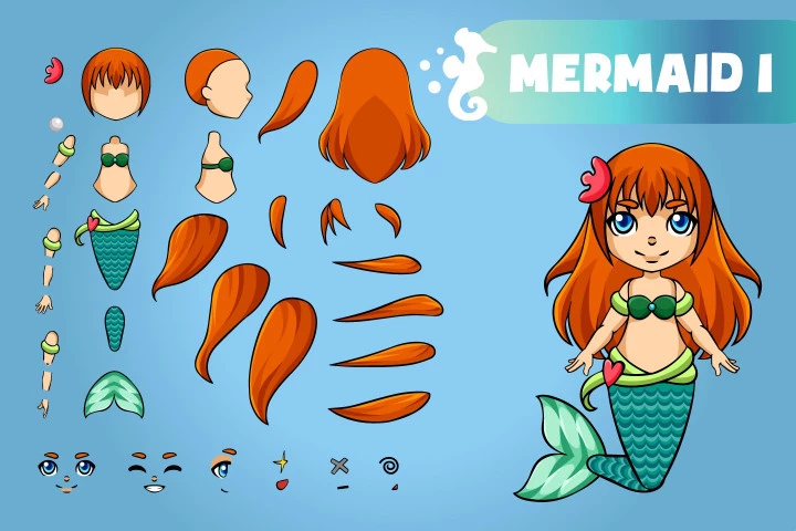 2D Mermaid Character Sprites