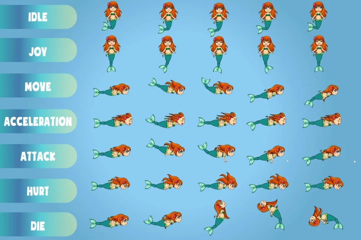 2D Mermaid Character Sprites