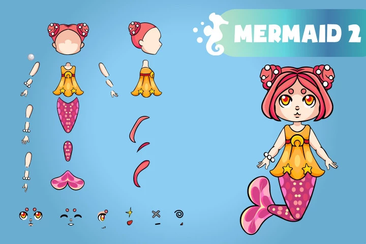 2D Mermaid Character Sprites