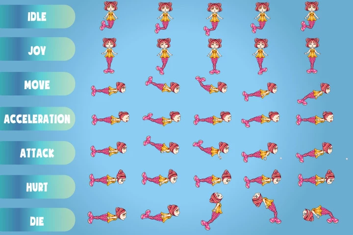 2D Mermaid Character Sprites