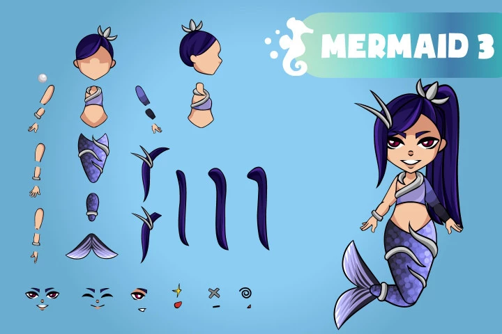 2D Mermaid Character Sprites