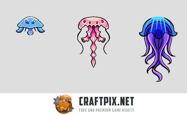Fish-Crab-Jellyfish-and-Shark-2D-Game-Sprites