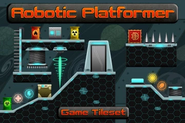 Robotic Platformer Game Tileset