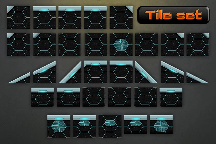 Robotic Platformer Game Tileset