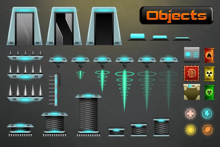 Robotic Platformer Game Tileset