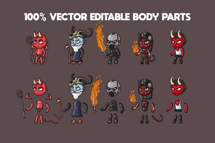 2D Fantasy Demon Warrior Character Sprites