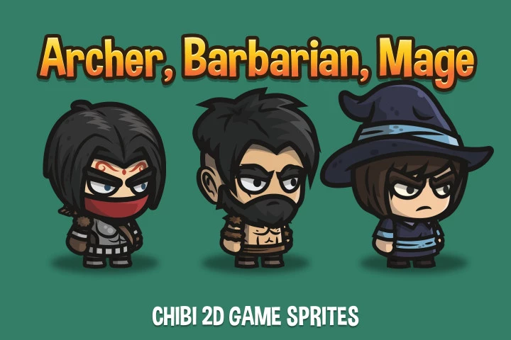 Archer-Barbarian-Mage-Chibi-2D-Game-Sprites