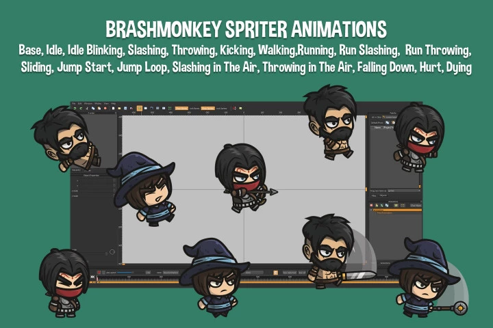 Archer, Barbarian, Mage Chibi 2D Game Sprites