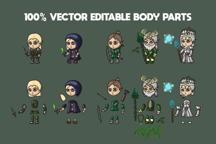 Free 2D Fantasy Elf Warrior Character Sprites