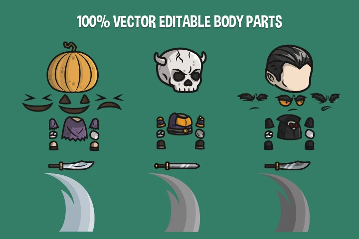 Halloween Character Chibi 2D Game Sprites
