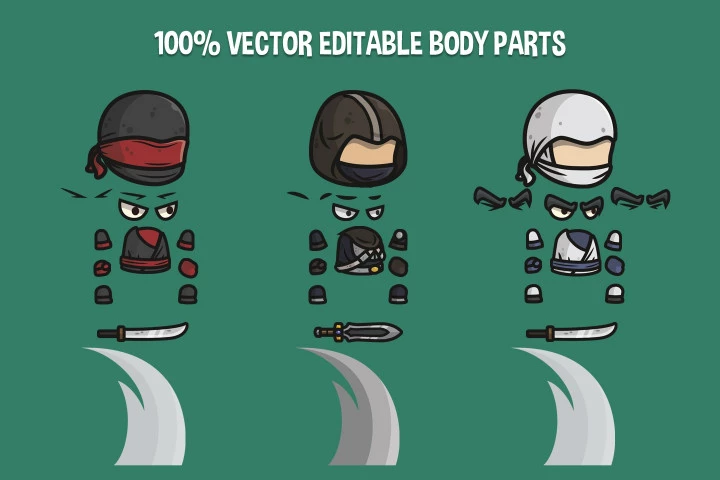 Ninja and Assassin Chibi 2D Game Sprites