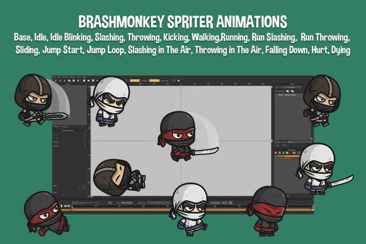 Ninja and Assassin Chibi 2D Game Sprites
