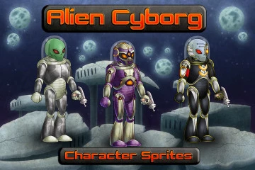 Alien Cyborg 2D Character Sprites