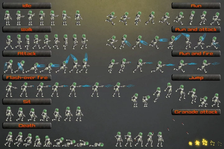 Alien Cyborg 2D Character Sprites