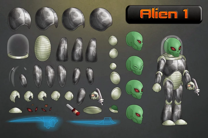 Alien Cyborg 2D Character Sprites