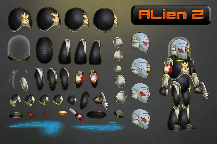 Alien Cyborg 2D Character Sprites