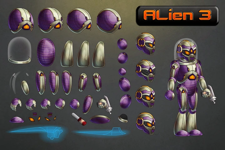 Alien Cyborg 2D Character Sprites
