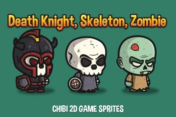 Death Knight, Skeleton, Zombie Chibi 2D Game Sprites