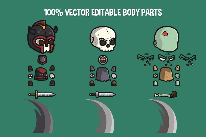 Death Knight, Skeleton, Zombie Chibi 2D Game Sprites