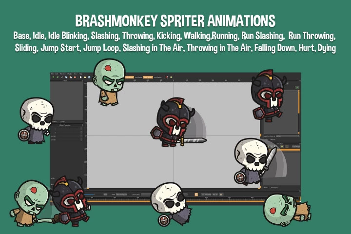 Death Knight, Skeleton, Zombie Chibi 2D Game Sprites