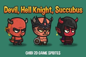 Devil, Hell Knight, Succubus Chibi 2D Game Sprites