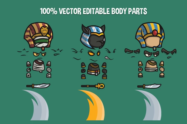 Egyptian Mummy, Anubis, Sentry Chibi 2D Game Sprites
