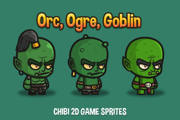 Free Orc, Ogre and Goblin Chibi 2D Game Sprites