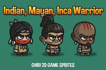 Indian, Mayan and Inca Warrior Chibi 2D Game Sprites