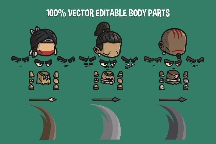 Indian, Mayan and Inca Warrior Chibi 2D Game Sprites