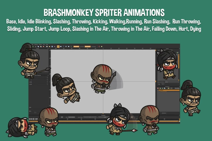 Indian, Mayan and Inca Warrior Chibi 2D Game Sprites