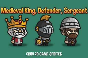 Medieval King, Defender and Sergeant Chibi 2D Game Sprites