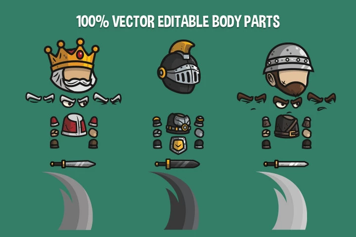 Medieval King, Defender and Sergeant Chibi 2D Game Sprites