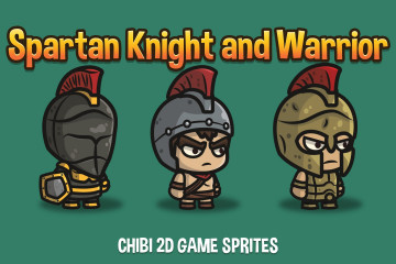 Spartan Knight and Warrior Chibi 2D Game Sprites