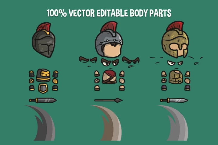 Spartan Knight and Warrior Chibi 2D Game Sprites