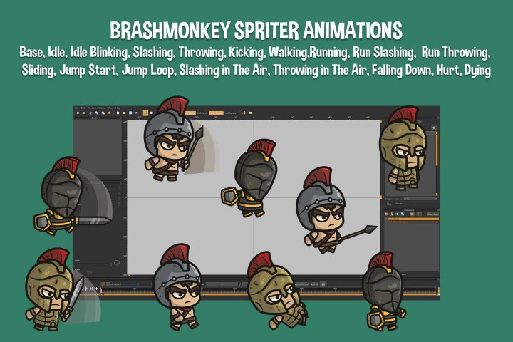 Spartan Knight and Warrior Chibi 2D Game Sprites