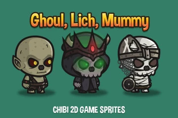 Ghoul, Lich, Mummy Chibi 2D Game Sprites