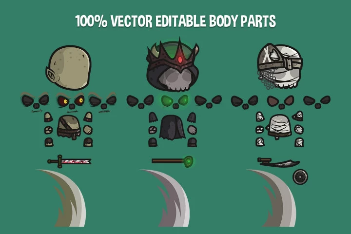 Ghoul, Lich, Mummy Chibi 2D Game Sprites