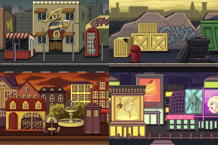 Free Pixel Art Street 2D Backgrounds